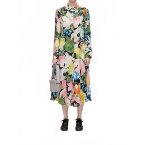 NEW STINE GOYA front placket midi polo dress in flowers under the sun
